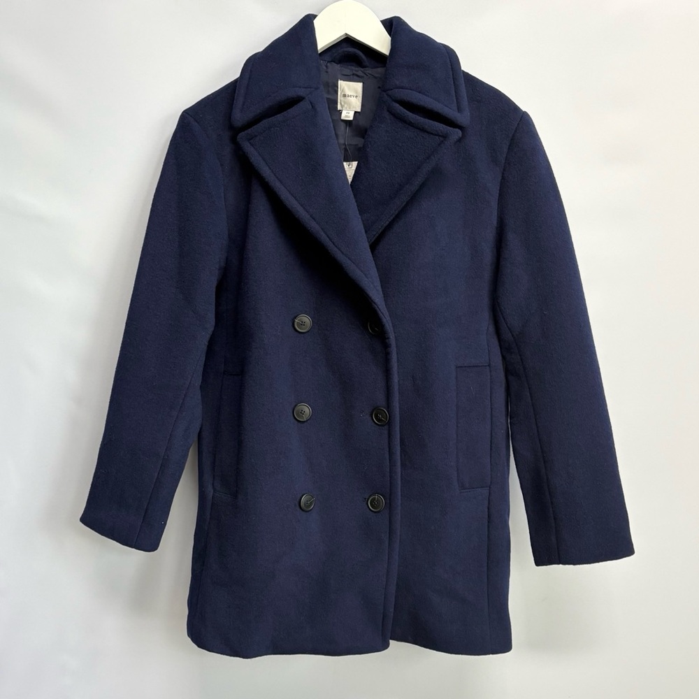 NWT Anthropologie Maeve Double-Breasted Oversized Wool-Blend Coat in Navy Blue - Picture 7 of 13